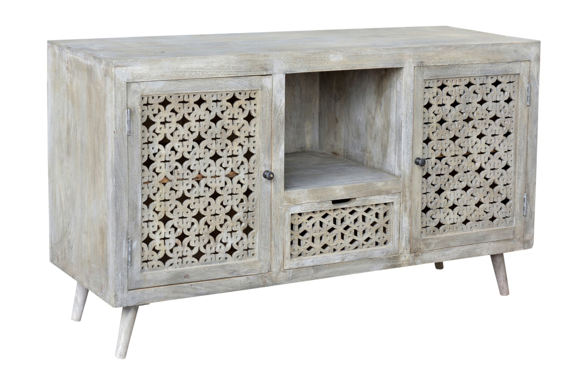 Gray Solid Wood Cabinet Enclosed Storage Worn TV Stand 55"