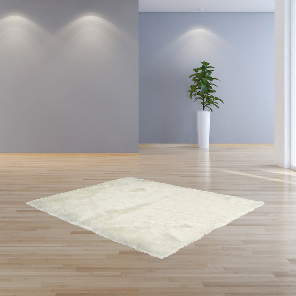 2' X 3' Off White Faux Fur Washable Area Rug-4