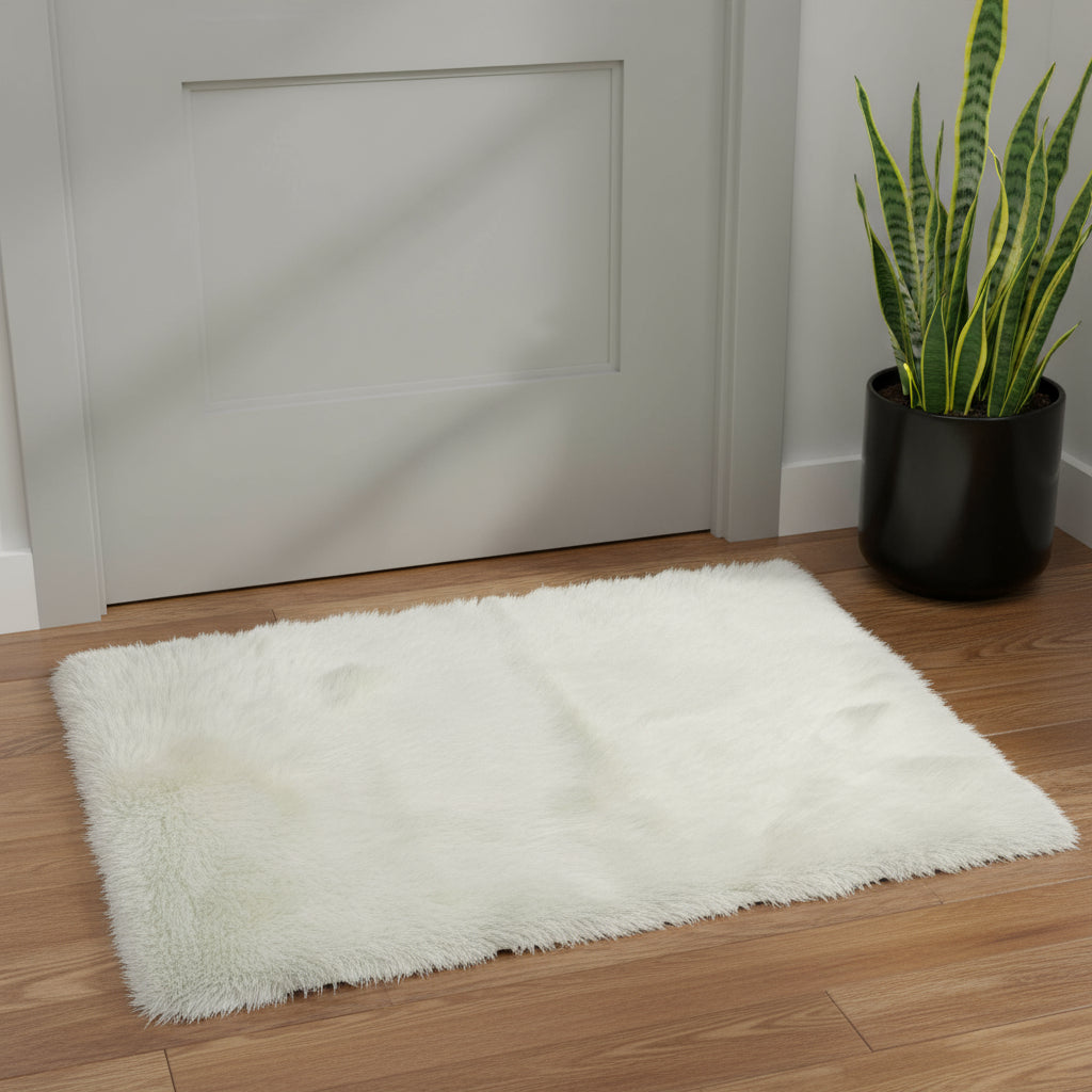 2' X 3' Off White Faux Fur Washable Area Rug-0