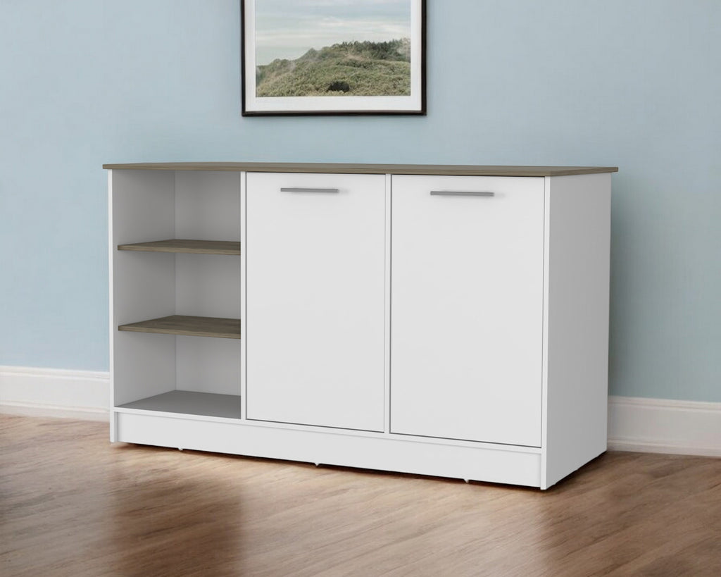 White and Brown 59" Kitchen Island With Storage-0