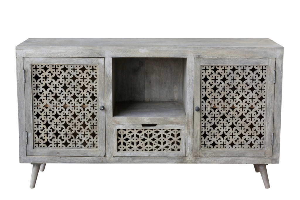 Gray Solid Wood Cabinet Enclosed Storage Worn TV Stand 55"