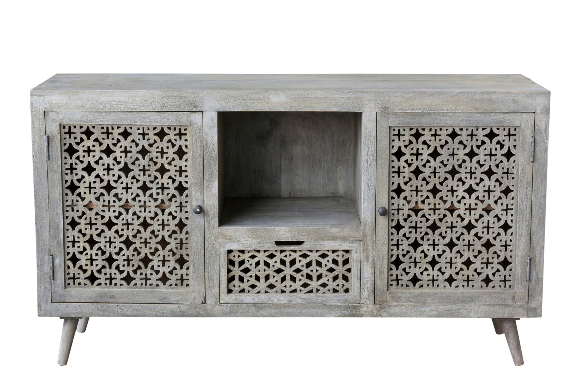Gray Solid Wood Cabinet Enclosed Storage Worn TV Stand 55"