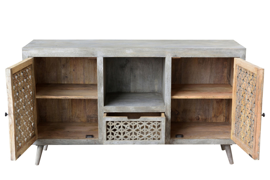 Gray Solid Wood Cabinet Enclosed Storage Worn TV Stand 55"