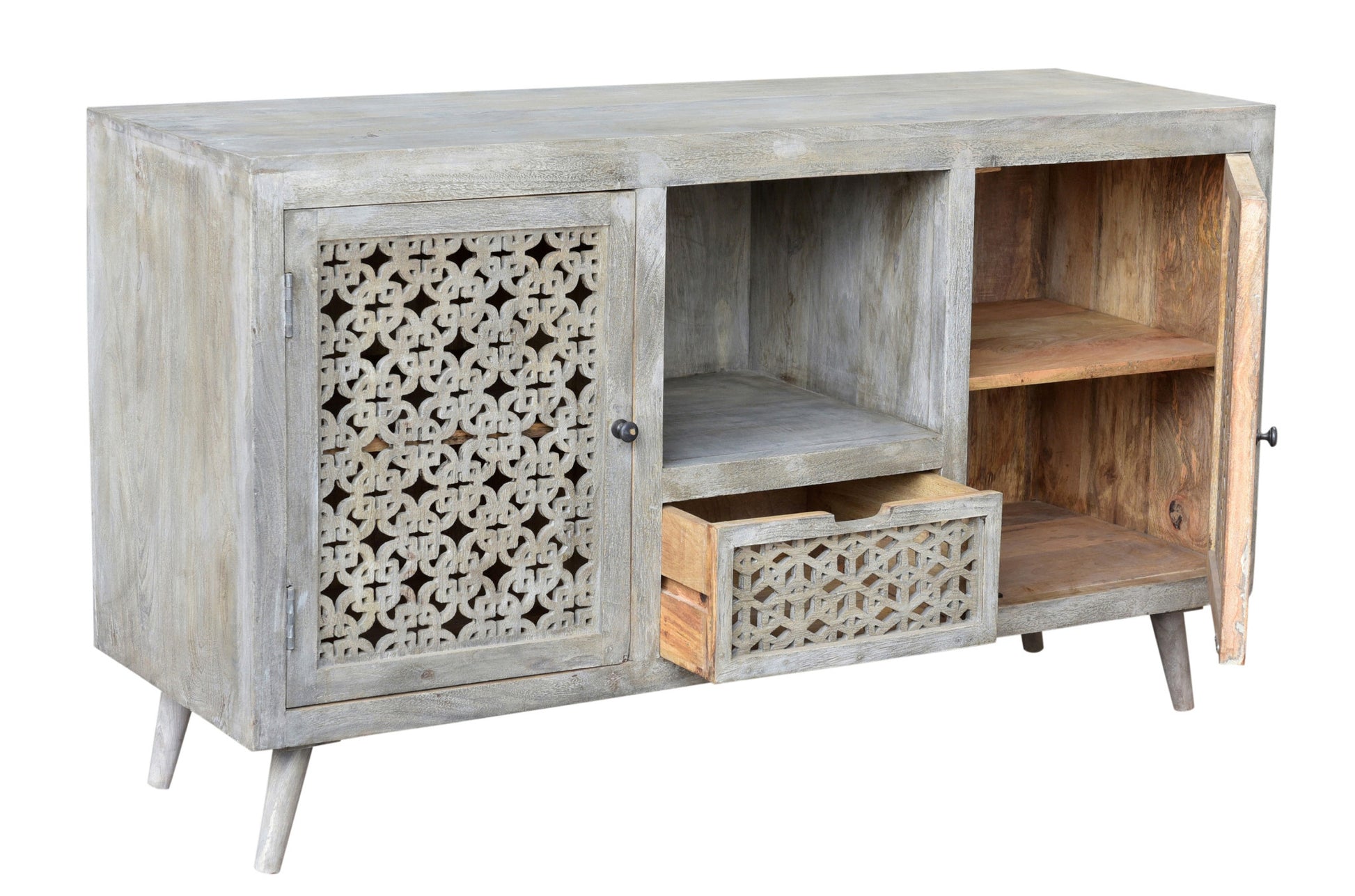 Gray Solid Wood Cabinet Enclosed Storage Worn TV Stand 55"