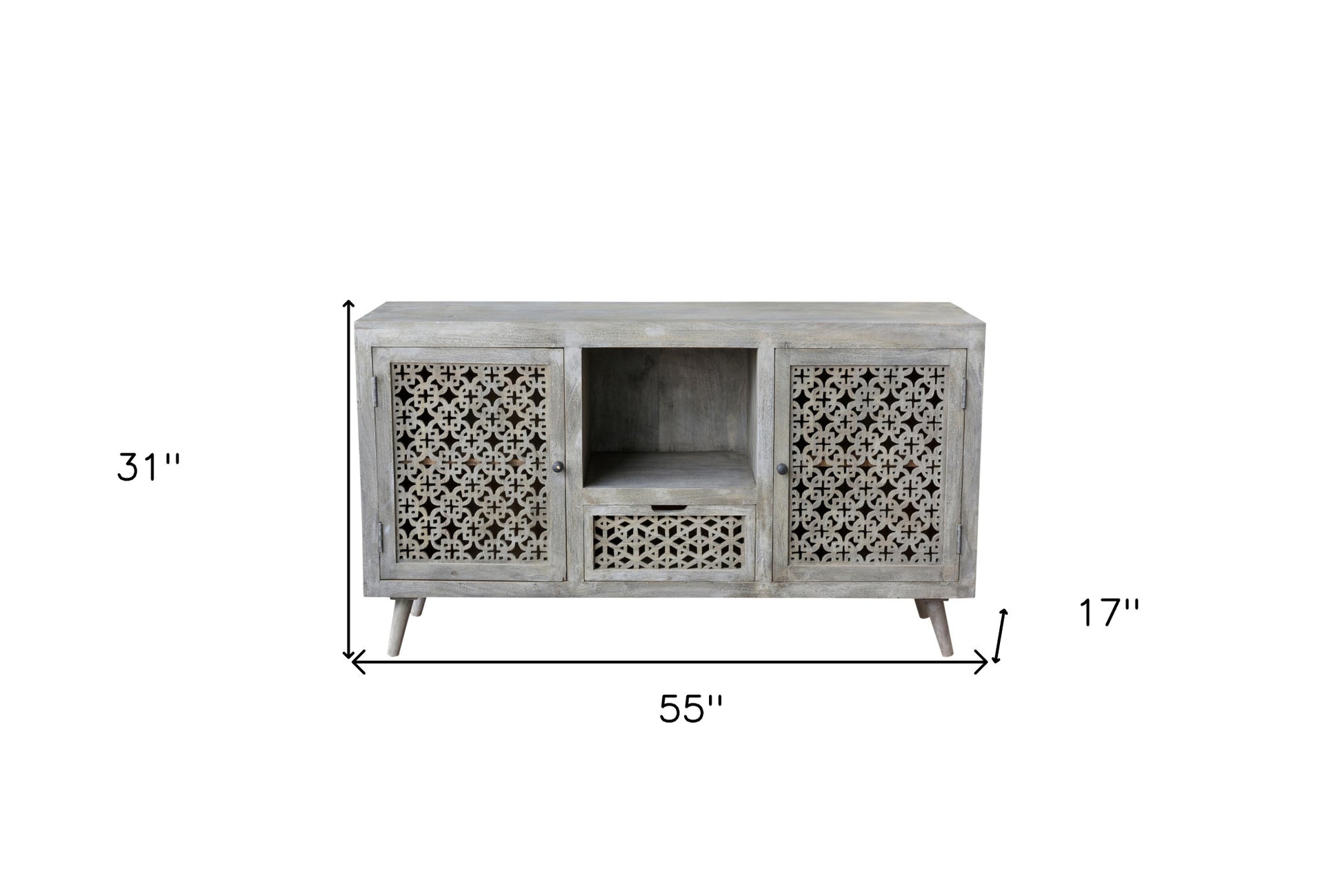 Gray Solid Wood Cabinet Enclosed Storage Worn TV Stand 55"