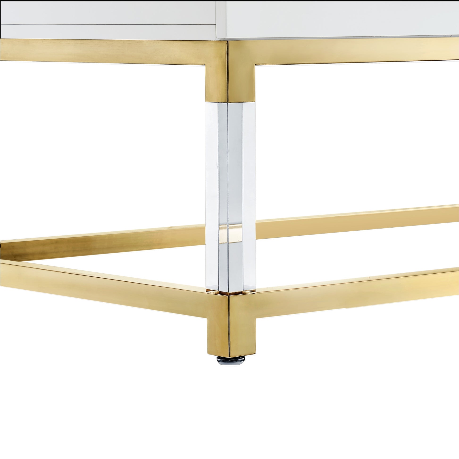 47" White Gold And Clear Wood Acrylic And Steel Coffee Table