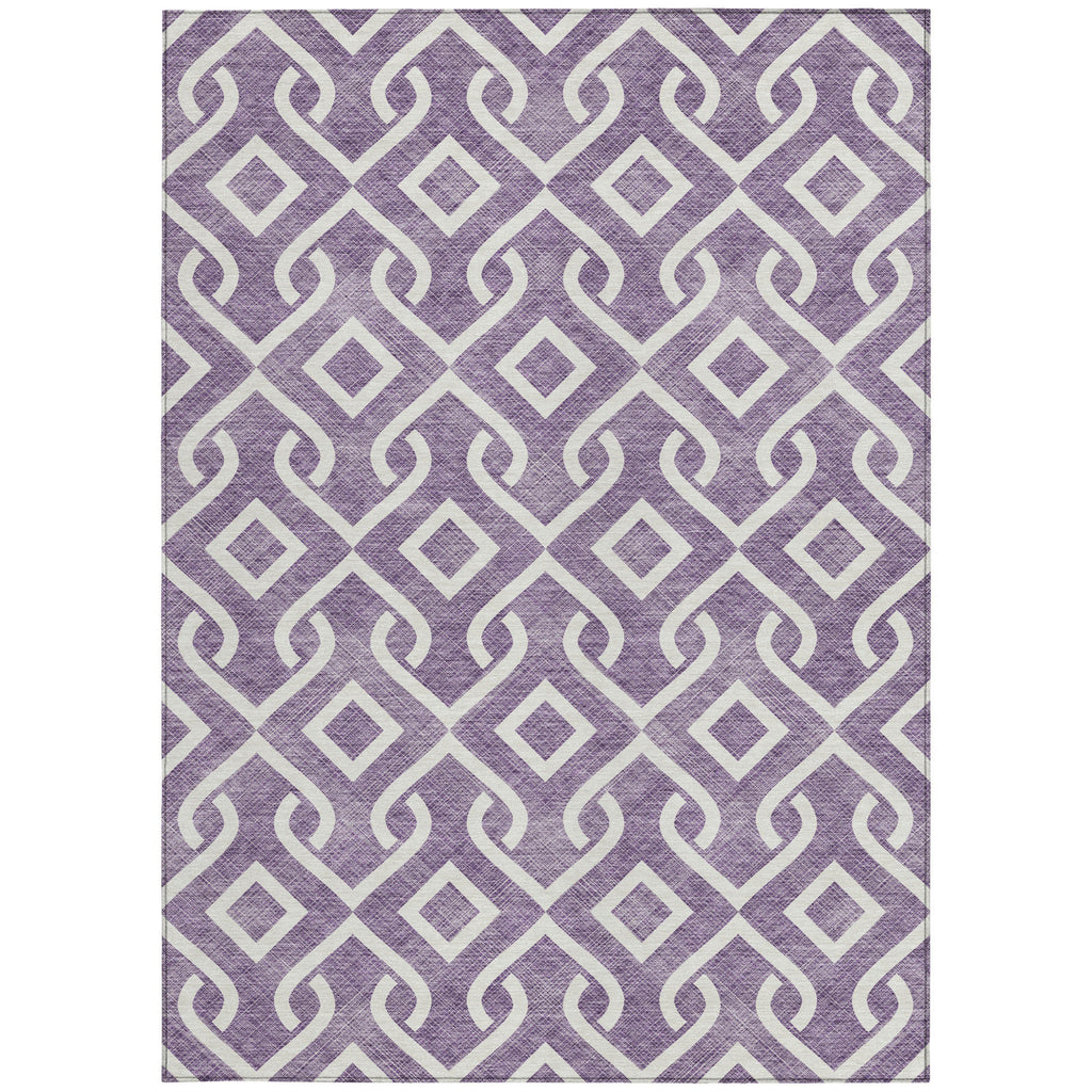 8' X 10' Purple And Ivory Geometric Washable Indoor Outdoor Area Rug-4