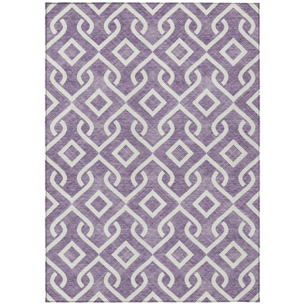 8' X 10' Purple And Ivory Geometric Washable Indoor Outdoor Area Rug-1