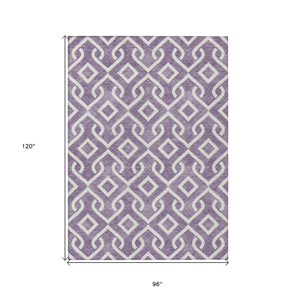 8' X 10' Purple And Ivory Geometric Washable Indoor Outdoor Area Rug-2