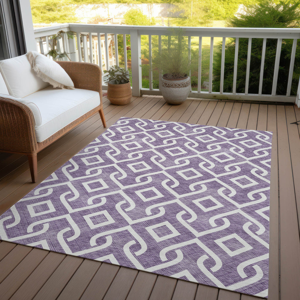 8' X 10' Purple And Ivory Geometric Washable Indoor Outdoor Area Rug-8