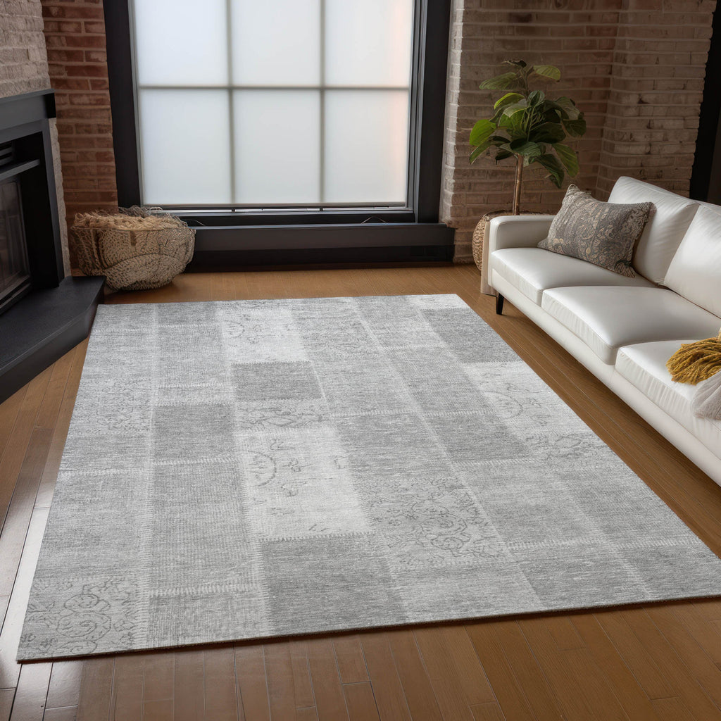 9' X 12' Silver Gray And Graphite Patchwork Washable Indoor Outdoor Area Rug-8