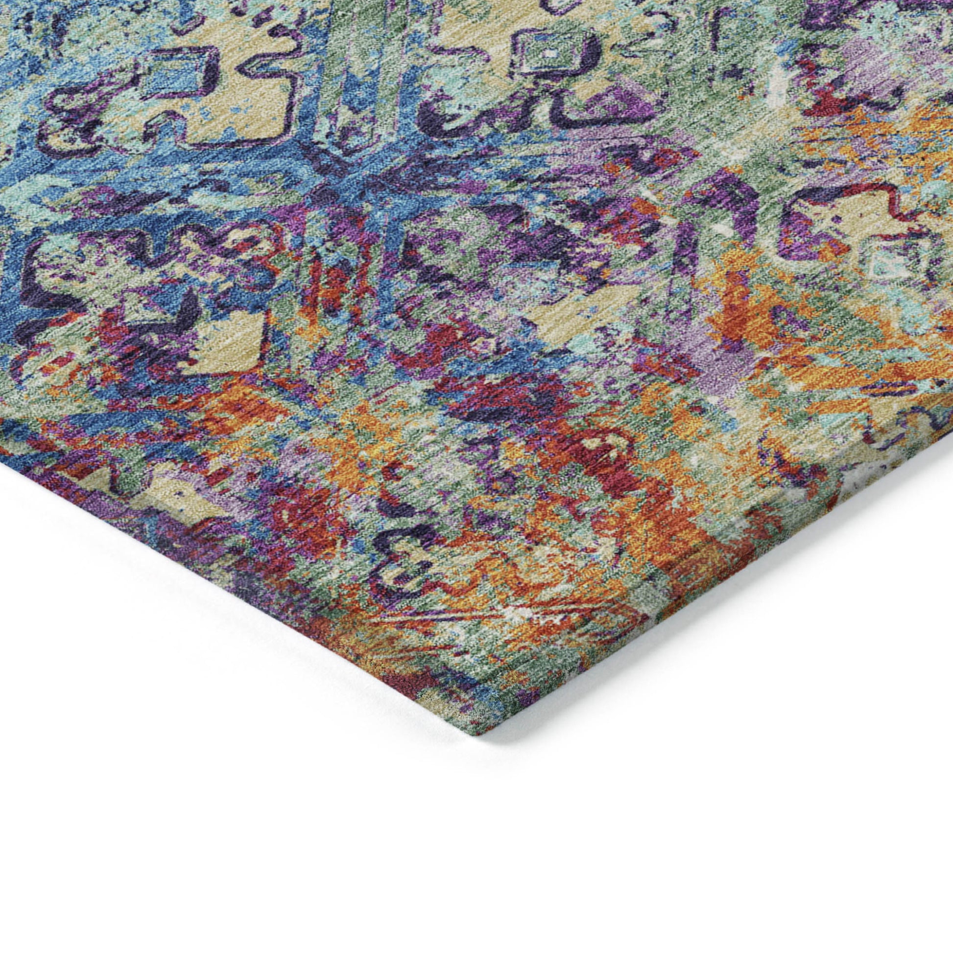 5' X 8' Copper Blue And Red Geometric Washable Indoor Outdoor Area Rug-4