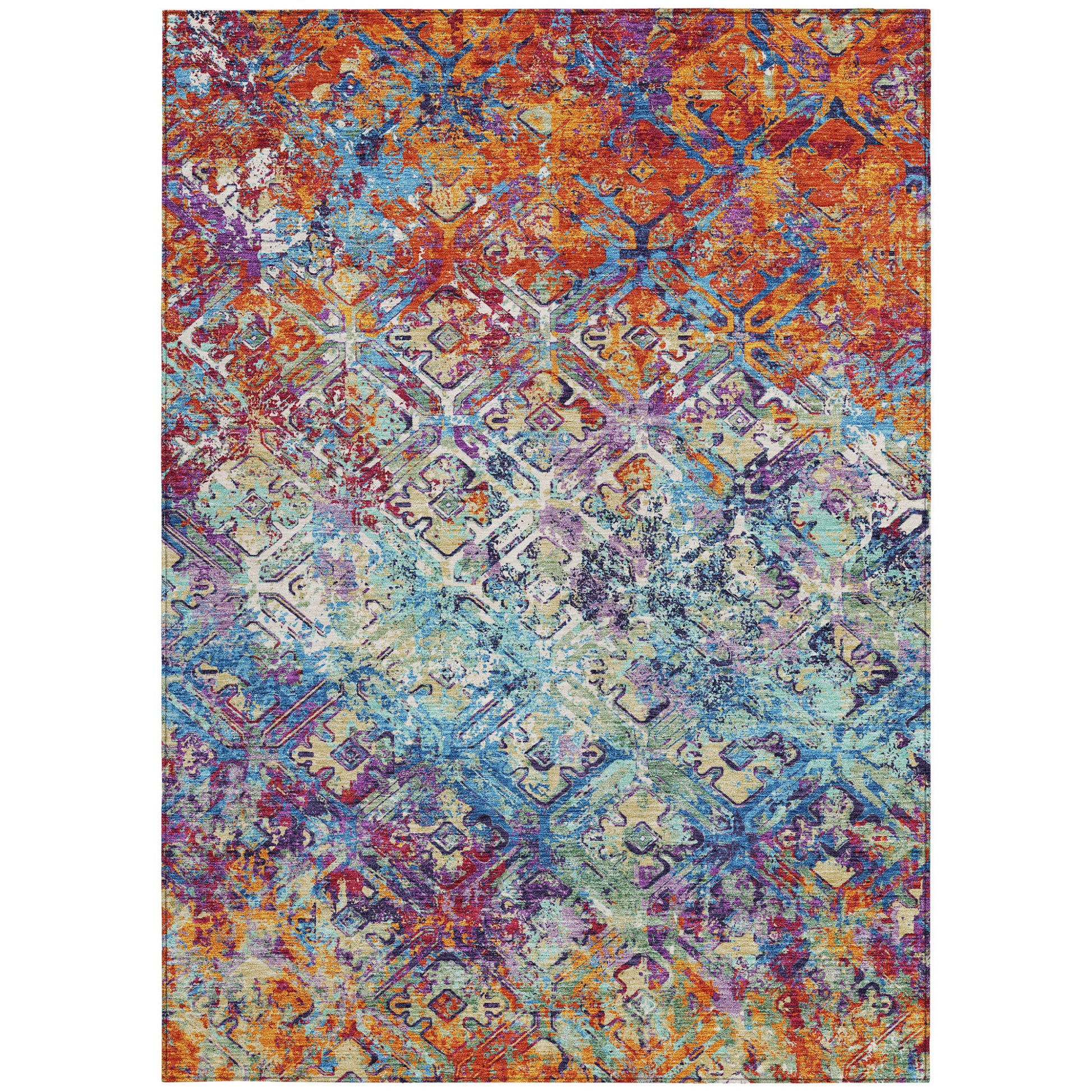 5' X 8' Copper Blue And Red Geometric Washable Indoor Outdoor Area Rug-6