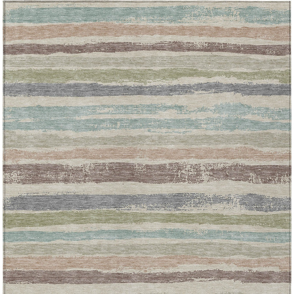 5' X 8' Beige Brown And Gray Striped Washable Indoor Outdoor Area Rug-5