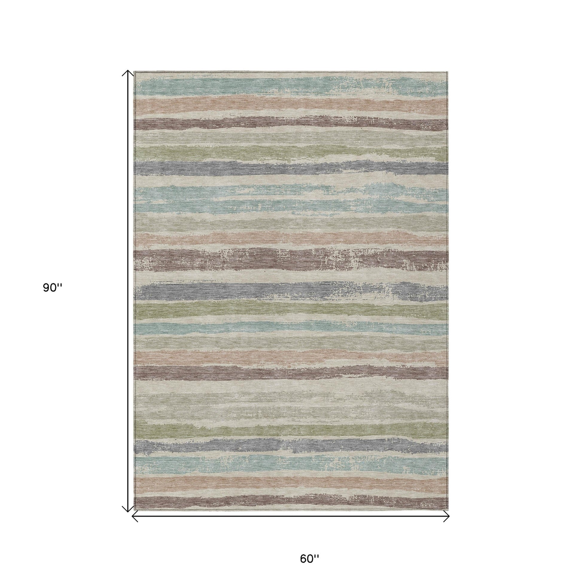 5' X 8' Beige Brown And Gray Striped Washable Indoor Outdoor Area Rug-2