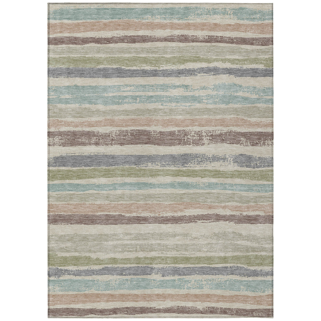 5' X 8' Beige Brown And Gray Striped Washable Indoor Outdoor Area Rug-1