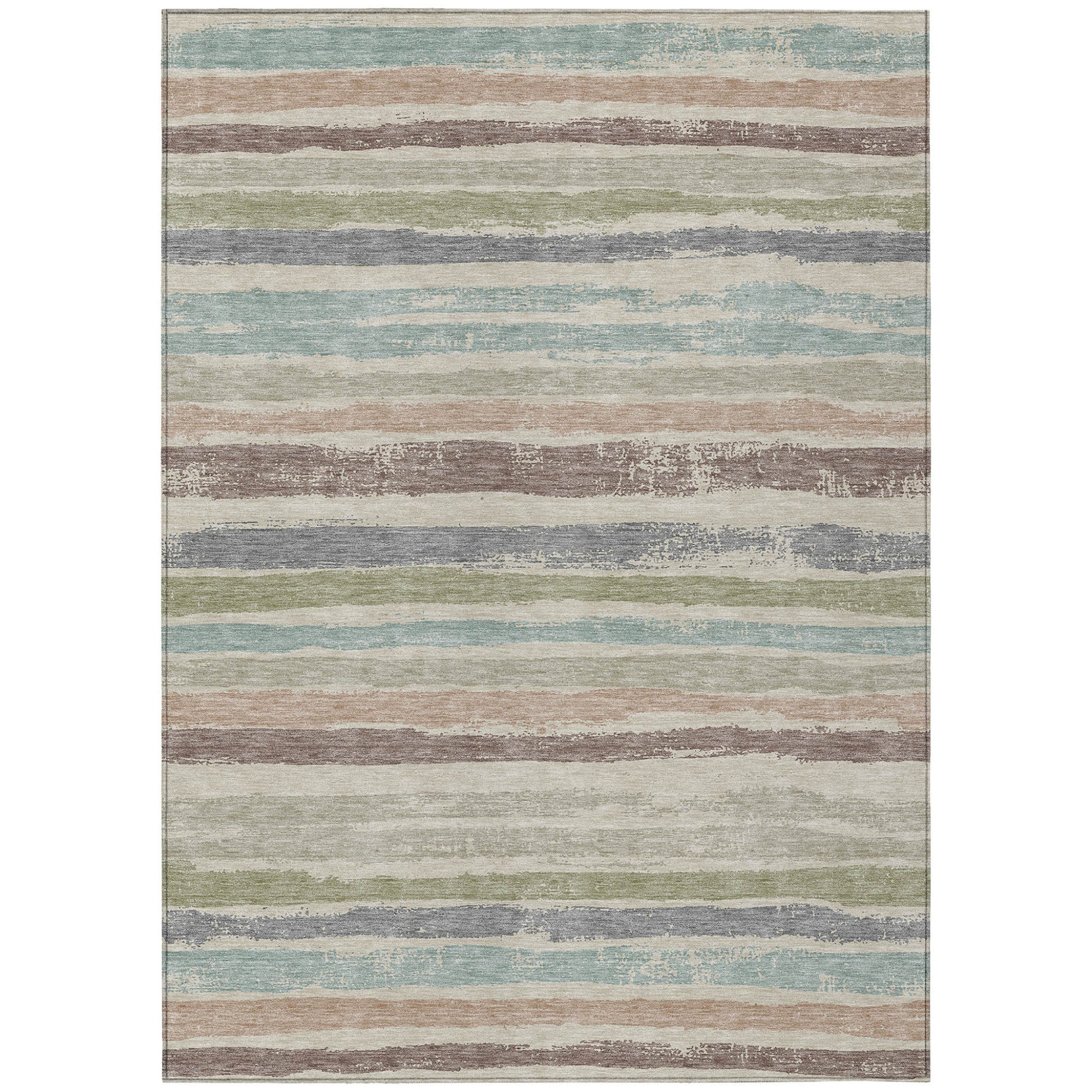 5' X 8' Beige Brown And Gray Striped Washable Indoor Outdoor Area Rug-1