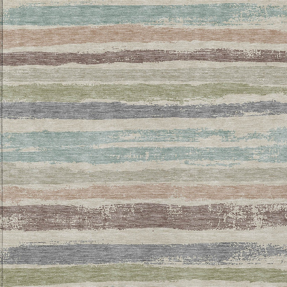5' X 8' Beige Brown And Gray Striped Washable Indoor Outdoor Area Rug-4
