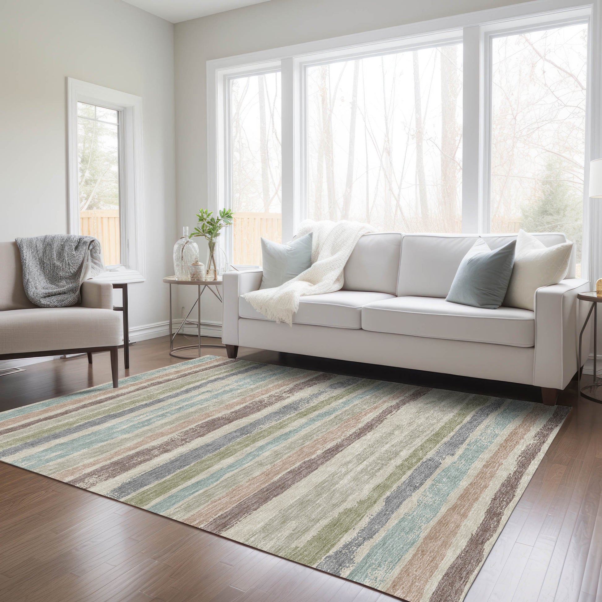 5' X 8' Beige Brown And Gray Striped Washable Indoor Outdoor Area Rug-8