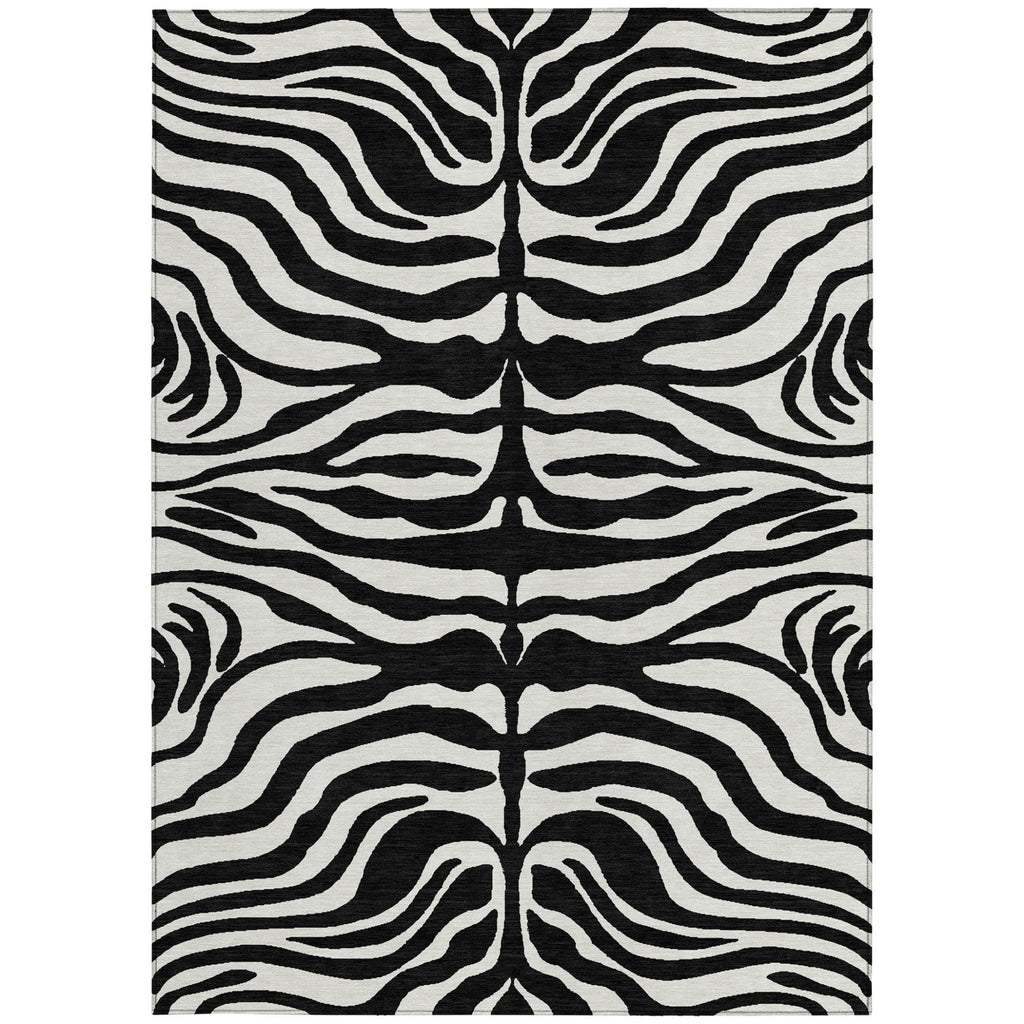 9' X 12' Black And Ivory Animal Print Washable Indoor Outdoor Area Rug-5