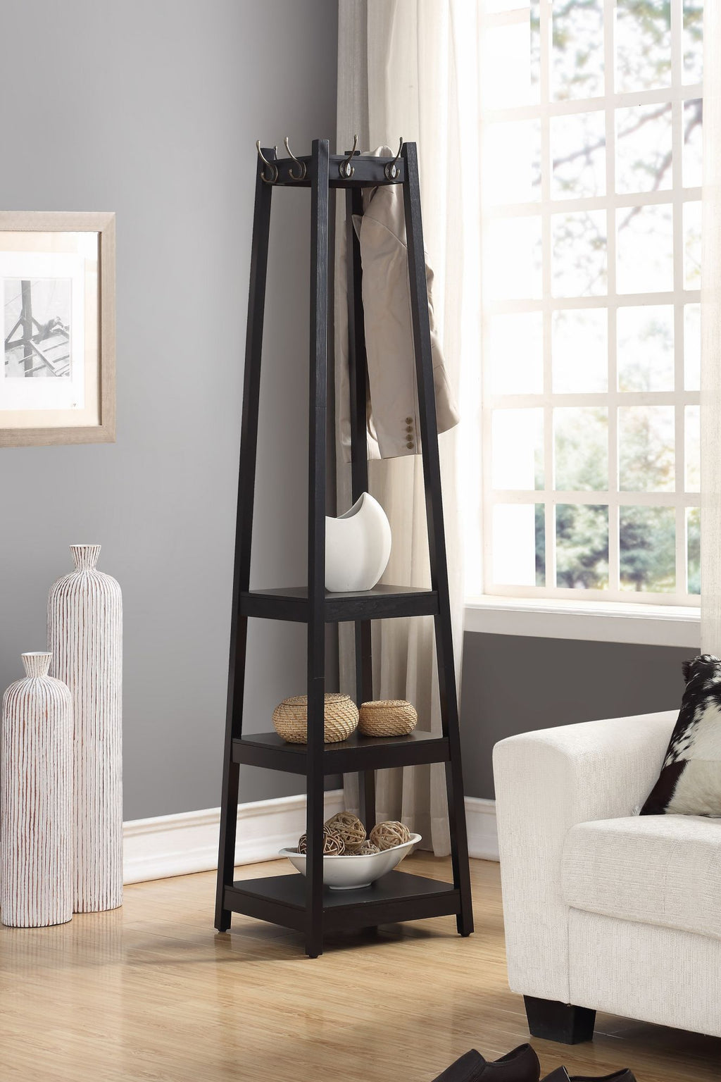 Coat Rack W/ 3-Tier Storage Shelves